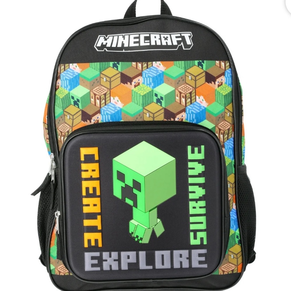 Minecraft Kids Backpack - Black and Green